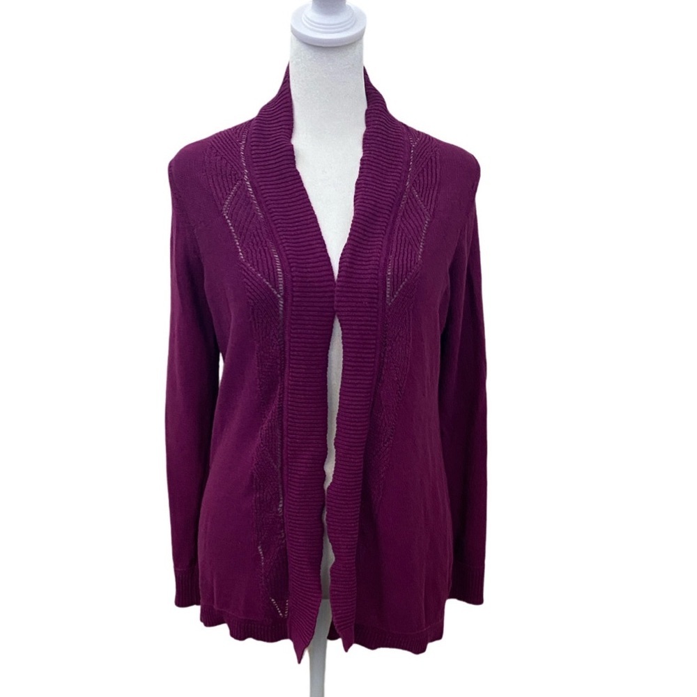 Coldwater Creek Rich Purple (Plum) Open Front Cardigan Sweater. Size S.